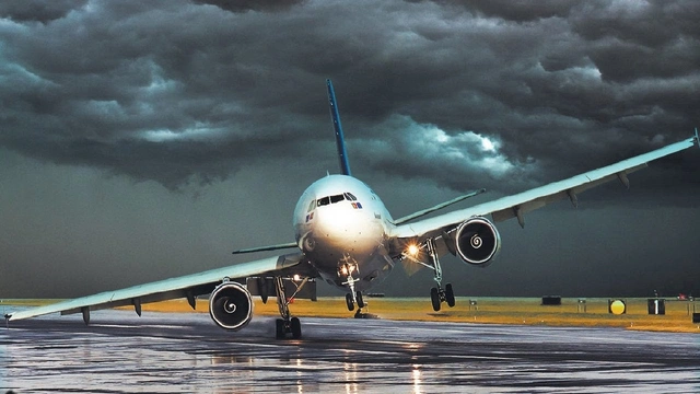 Экстремальный взлет самолета при мощном шторме - ВИДЕО