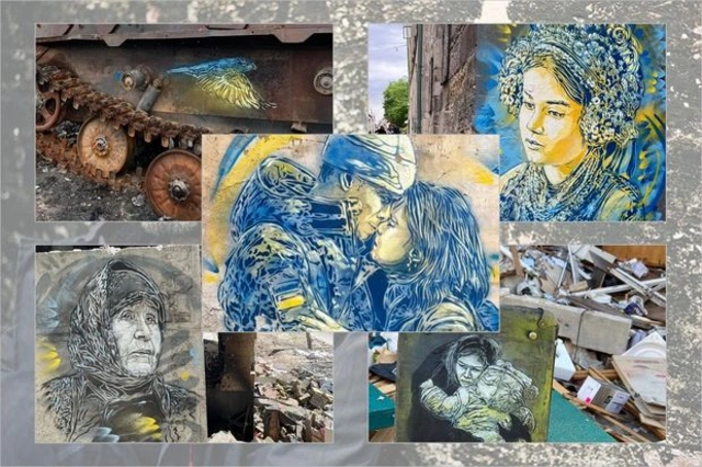 Французский художник создал муралы на разрушенных домах в Украине - ФОТО