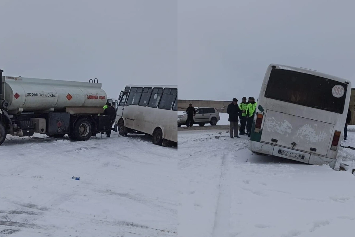 Bakı-Şamaxı yolunda avtobus qəzaya düşüb - FOTO