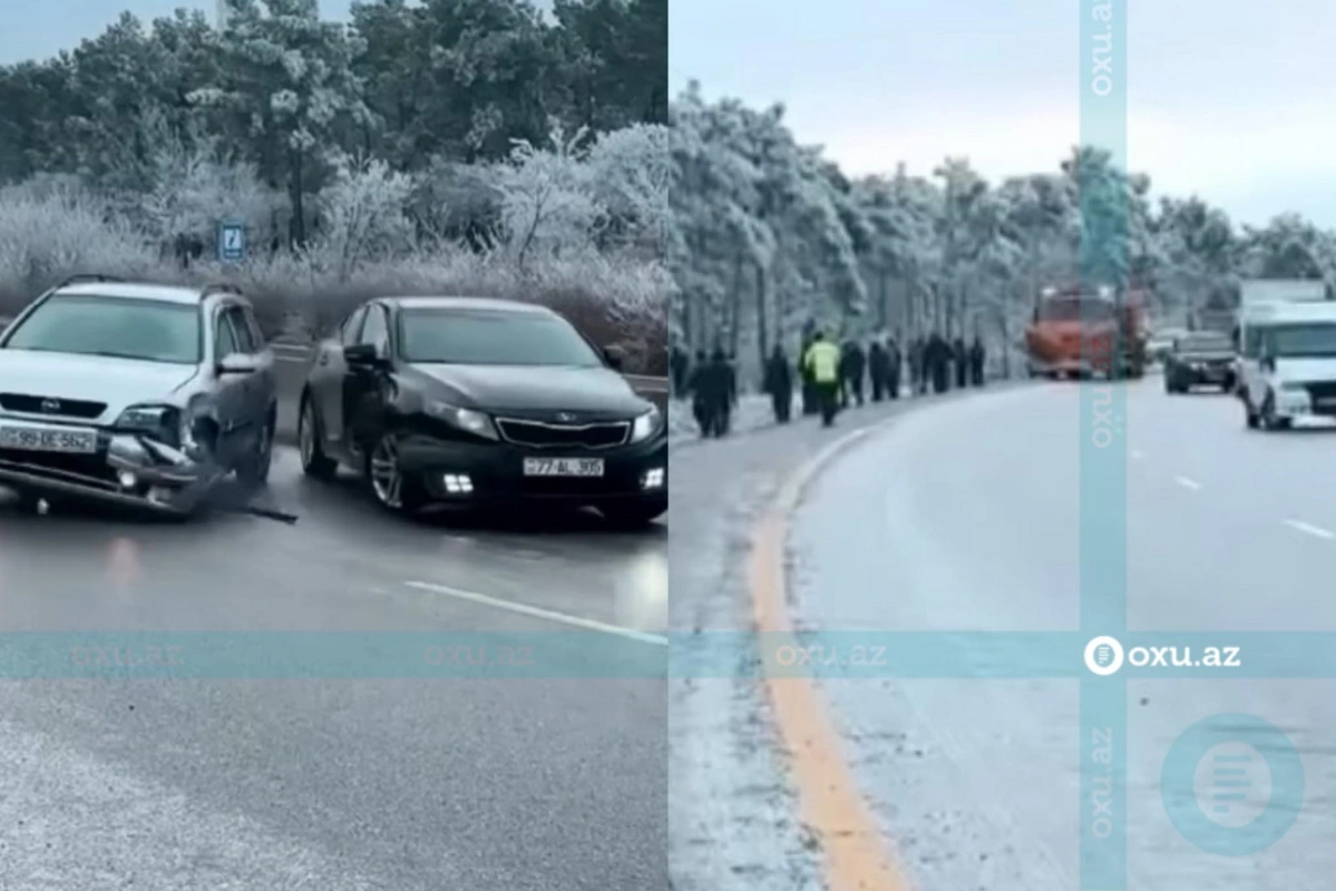 Bakı-Şamaxı yolu buz bağladı, qəza oldu - ANBAAN VİDEO