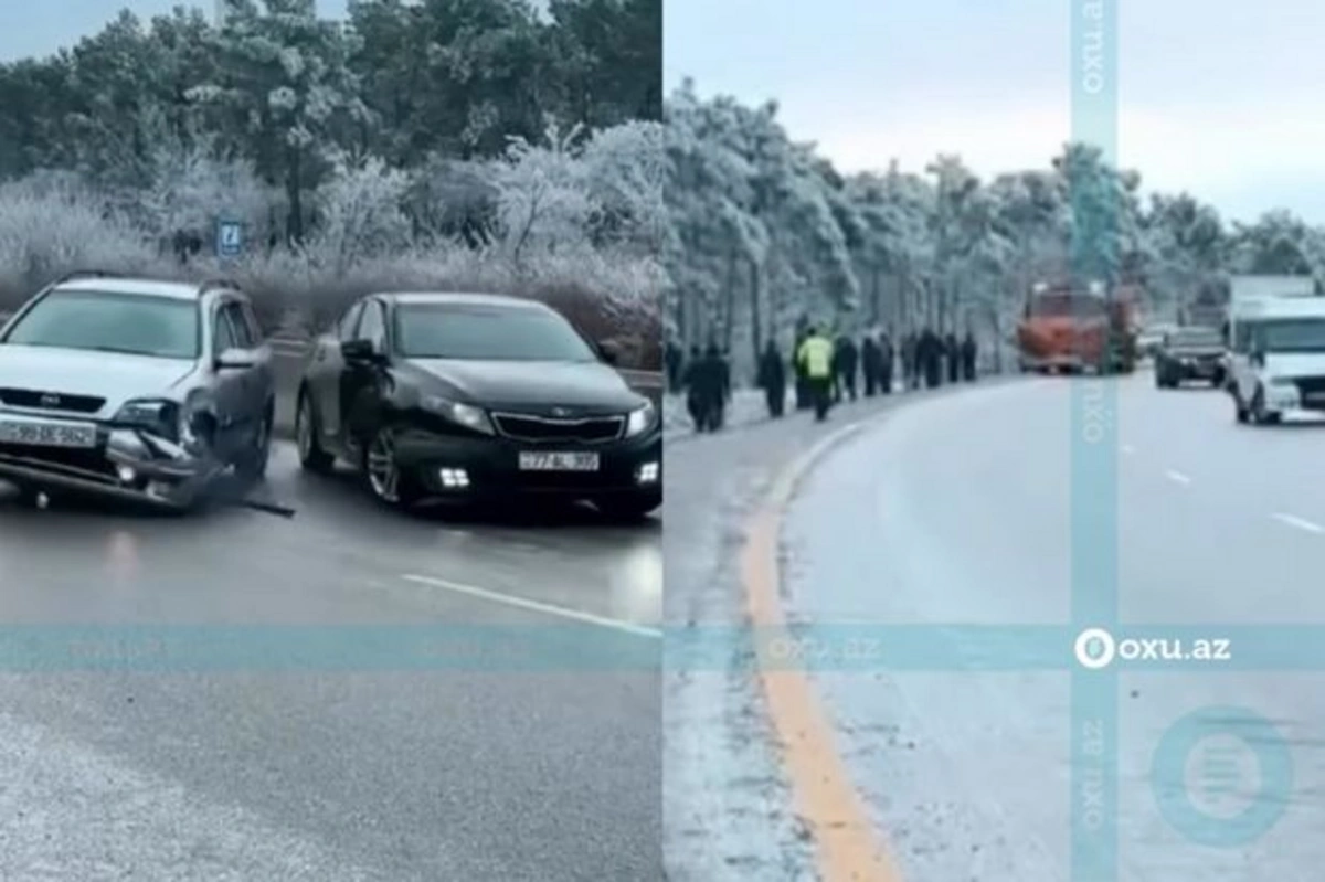 Авария на обледеневшей дороге Баку - Шамахы - ВИДЕО