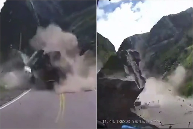Dağdan qopan qayalar yoldakı maşınların üstünə düşdü: Perudan qorxunc görüntülər - VİDEO