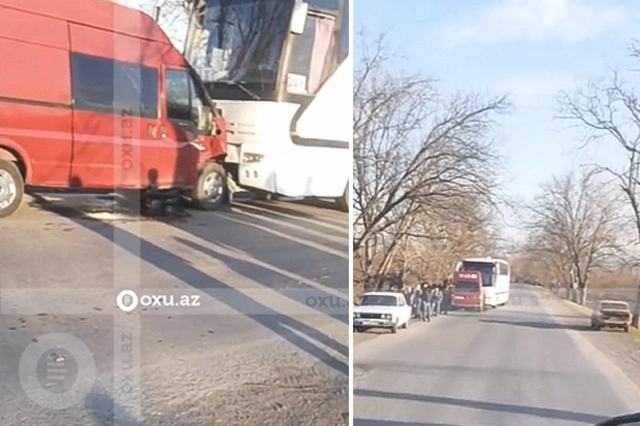 Sükan arxasında sürücünün halı pisləşdi, avtomobil avtobusa çırpıldı - VİDEO