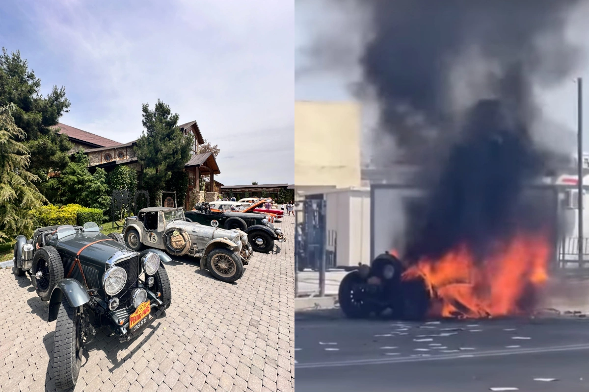 В Баку загорелся ретро-автомобиль