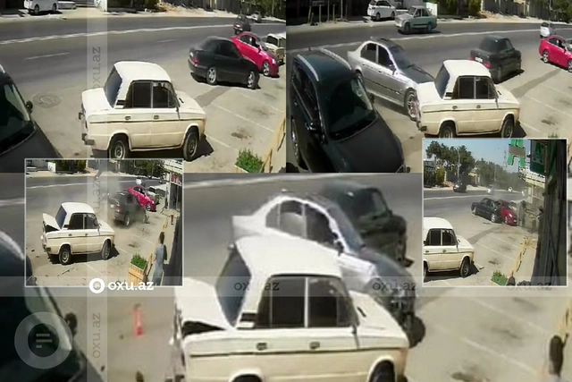 В Баку ехавший на высокой скорости автомобиль протаранил несколько машин: есть пострадавшие