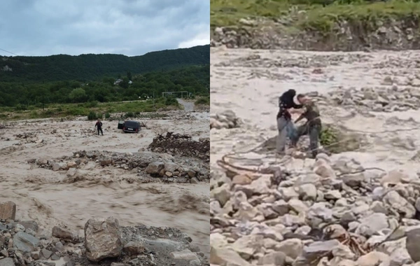 Şamaxıya sel gəldi, adamlar avtomobildə köməksiz qaldılar