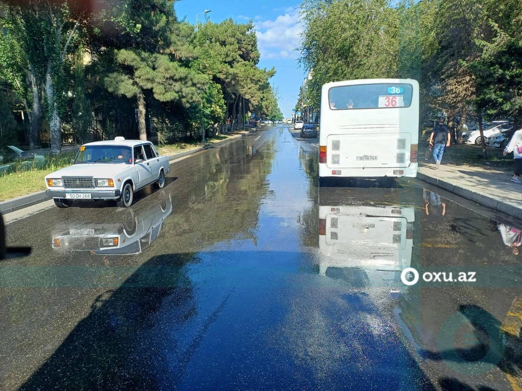 Bakıda ağacları sulayanlar küçəni gölə çevirdilər