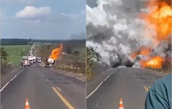 Braziliyada yanacaqdaşıyan maşının dəhşətli partlayışının ANBAAN görüntüləri