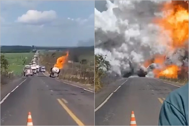Braziliyada yanacaqdaşıyan maşının dəhşətli partlayışının ANBAAN görüntüləri