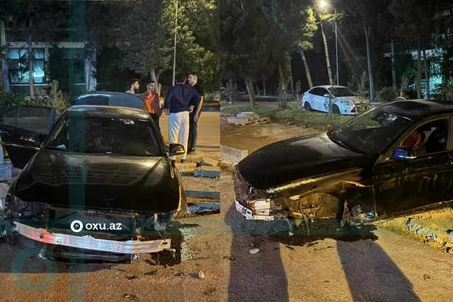 ДТП в Баку: BMW врезался в Nissan и вылетел на тротуар
