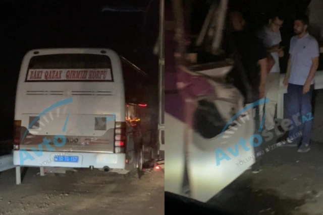 Серьезное ДТП на дороге Баку - Газах: пассажирский автобус столкнулся с грузовиком