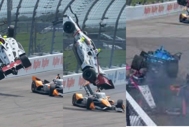 На последнем круге гонки IndyCar произошла авария с участием нескольких машин