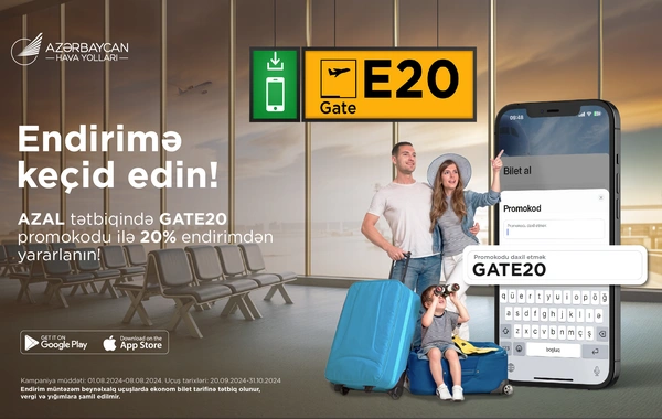 AZAL-dan "GATE20" promokodu ilə aviabiletlərə 20% endirim