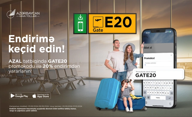 AZAL-dan "GATE20" promokodu ilə aviabiletlərə 20% endirim