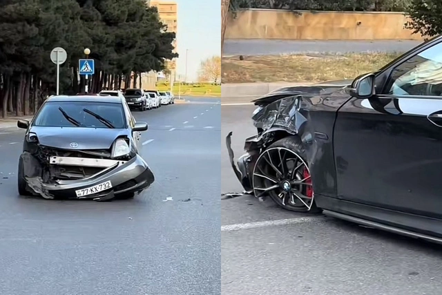 Bakıda "Toyota Prius" BMW markalı avtomobilə çırpıldı