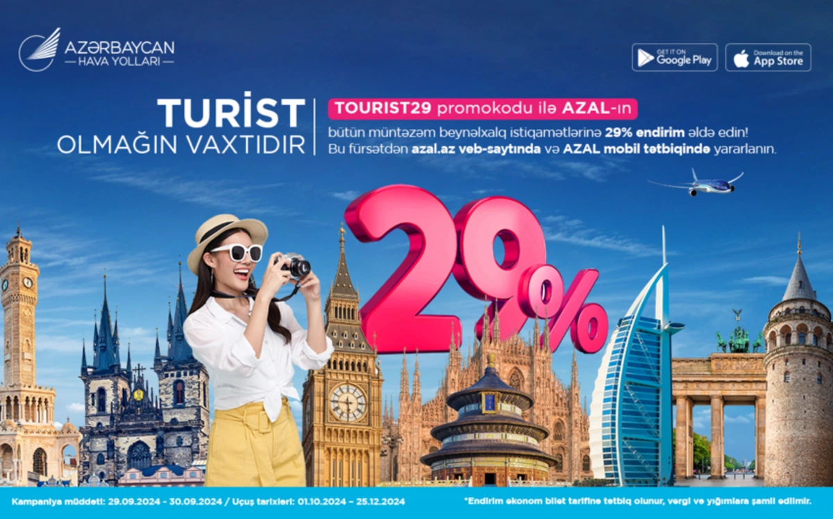 AZAL Turizm İşçiləri Günü münasibəti ilə beynəlxalq reyslərə 29% endirim təklif edir