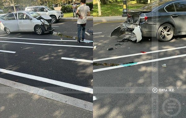 В центре Баку столкнулись три автомобиля: есть пострадавший