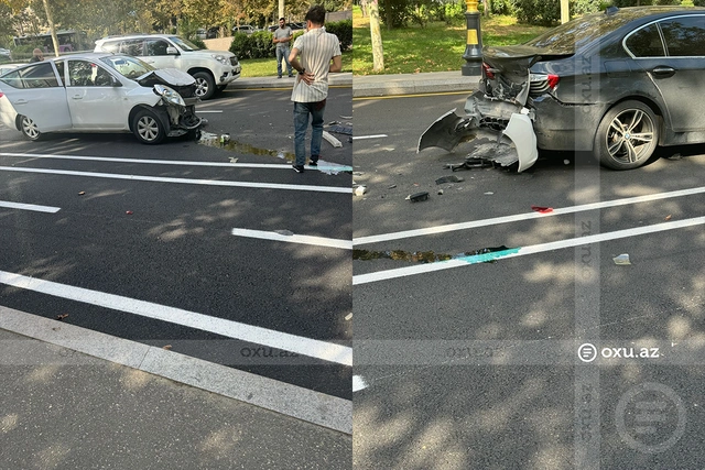 Bakının mərkəzində iki avtomobil toqquşdu- XƏSARƏT ALAN VAR