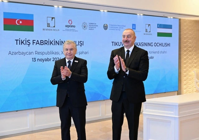 İlham Aliyev ve Şevket Mirziyoyev Hankendi'de tekstil fabrikasının açılışına katıldılar