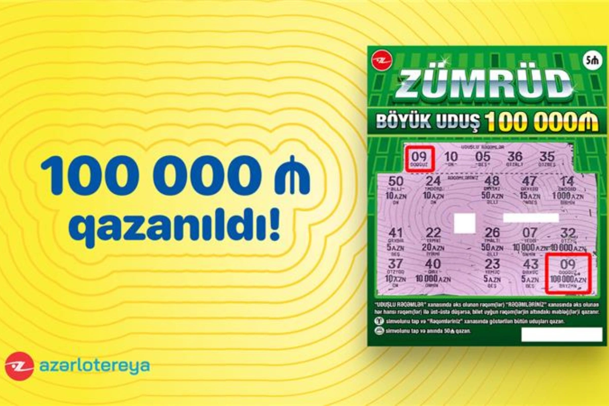 "Zümrüd" ani lotereyasında böyük uduş - 100 000 qazanıldı!