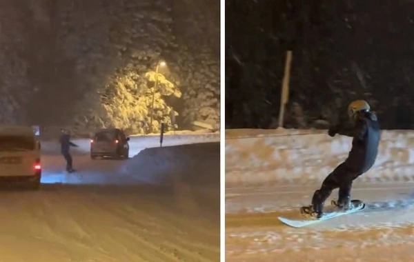 Adrenalin tutkunu vatandaş, Uludağ'dan şehre snowboard ile indi