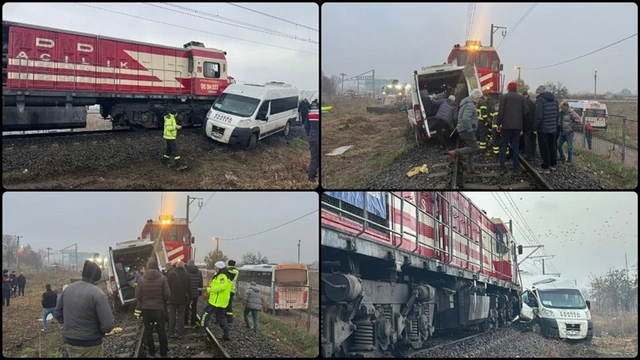 Kırklareli'nde hemzemin geçitte tren minibüse çarptı: 2 yaralı