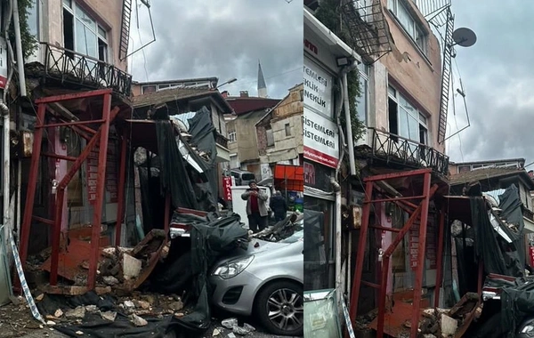 Sarıyer'de korku dolu anlar: Metruk binanın balkonu çöktü