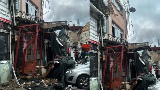 Sarıyer'de korku dolu anlar: Metruk binanın balkonu çöktü