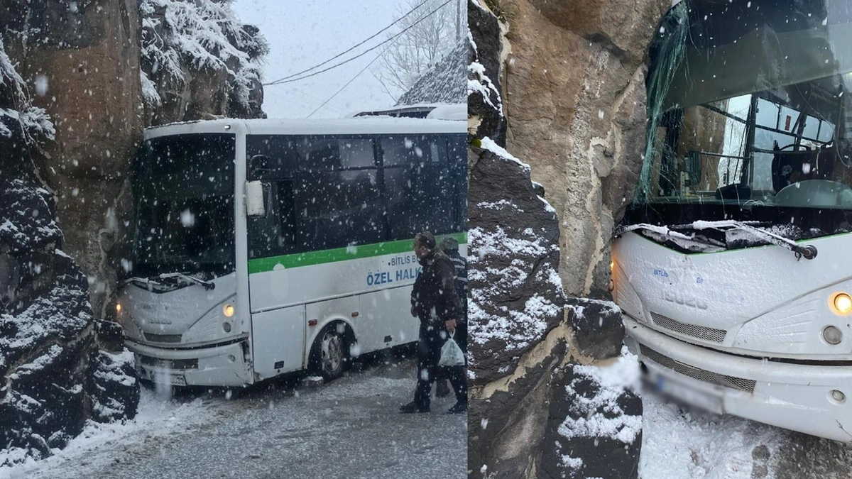 Bitlis'te halk otobüsü kontrolden çıktı, tarihi kale duvarına çarptı: 4 yaralı